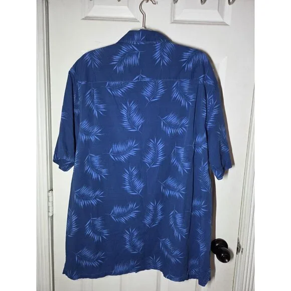 Island Republic Hawaiian Men's Embroidered Blue White Palm Print Buttoned XXL - Picture 2 of 6
